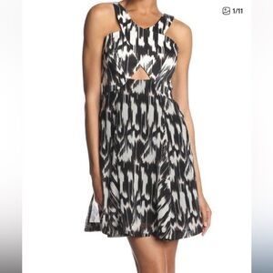 Trina Turk Black and White Pleated Halter Mini Dress